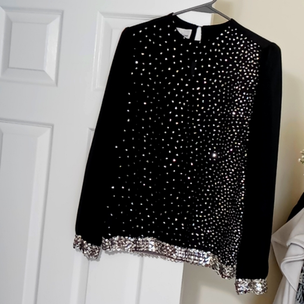 Beautiful Vintage Black with Silver Sequins Blouse.